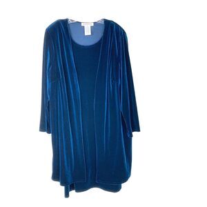 Vintage Silhouettes Women's Midi Dress and Jacket Size 16 Teal Velvet Stretch